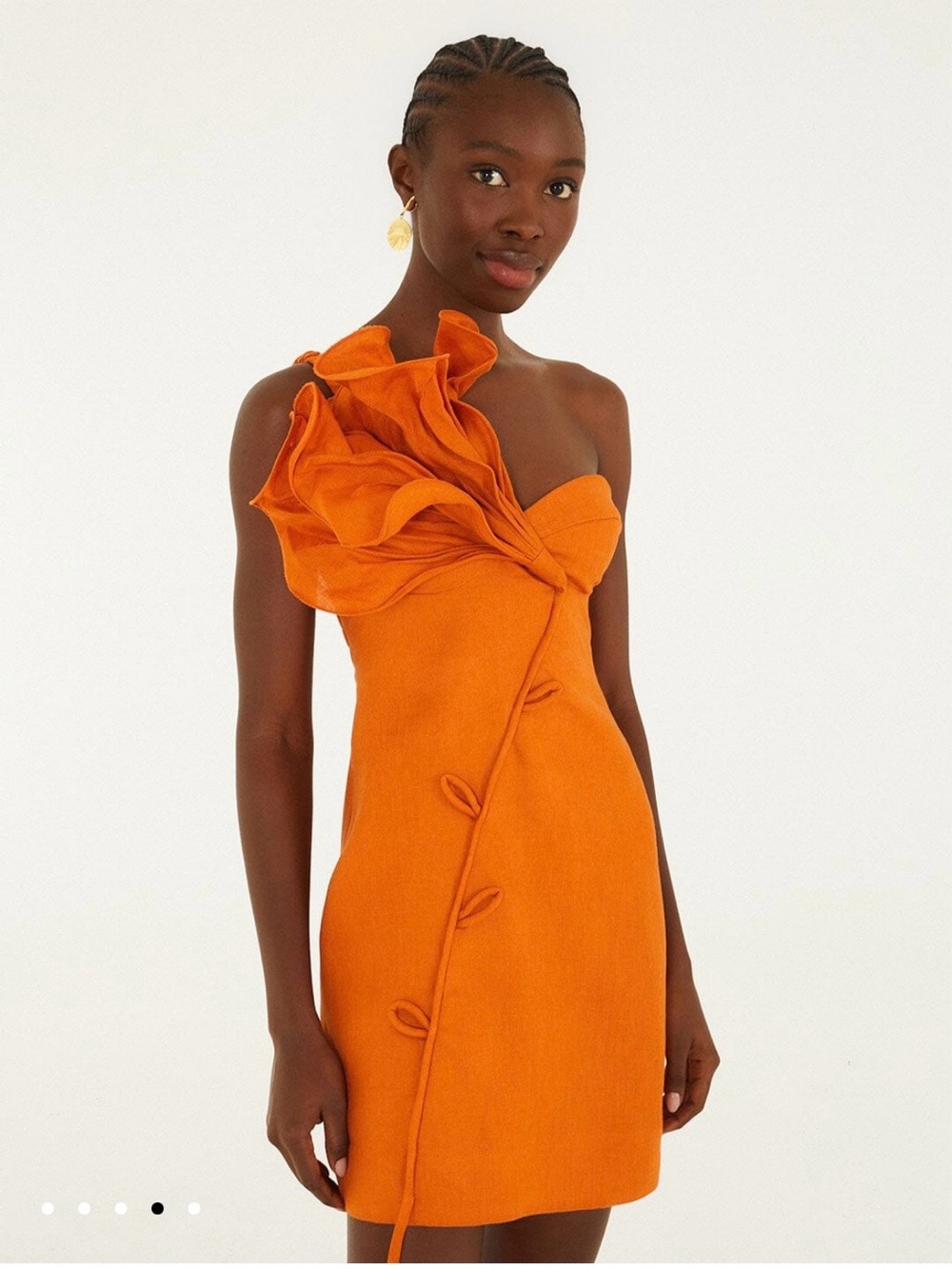 FARM Rio Sculptural Orange One-Shoulder Ruffle Mini Dress - Picture 2 of 4
